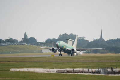 The UK E-7 Wedgetail takes flight for the first time. Three 737 NG aircraft are currently on British soil undergoing modification in Birmingham.  (Boeing image) (PRNewsfoto/Boeing)