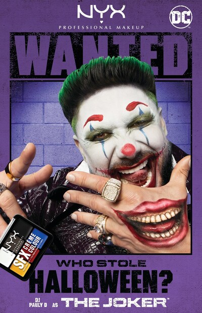 DJ Pauly D of “Jersey Shore” as The Joker in the NYX Professional Makeup “Who Stole Halloween?” campaign.