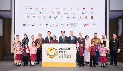 The ASEAN Film Festival 2024 celebration cocktail was graced by the Consuls-General or representatives from 10 ASEAN countries, who provided invaluable support in enhancing the Festival's content and engagement. The Honourable Michael Wong Wai-lun, GBS, JP, Acting Financial Secretary of the Government of HKSAR (middle), Mrs Ainatol Zahayu Mohammad, Dean of the ASEAN Consuls-General and Consul-General of Brunei Darussalam in Hong Kong (sixth from left), The Honourable Bernard Charnwut Chan, GBM, GBS, JP, HK-ASEAN Foundation Advisory Council Member (fifth from left) and Mr Daryl Ng Win-kong, SBS, JP, Chairman of Hong Kong-ASEAN Foundation (sixth from right), stand alongside the Consuls-General or representatives of Cambodia, Indonesia, Laos, Malaysia, Myanmar, the Philippines, Singapore, Thailand and Vietnam.