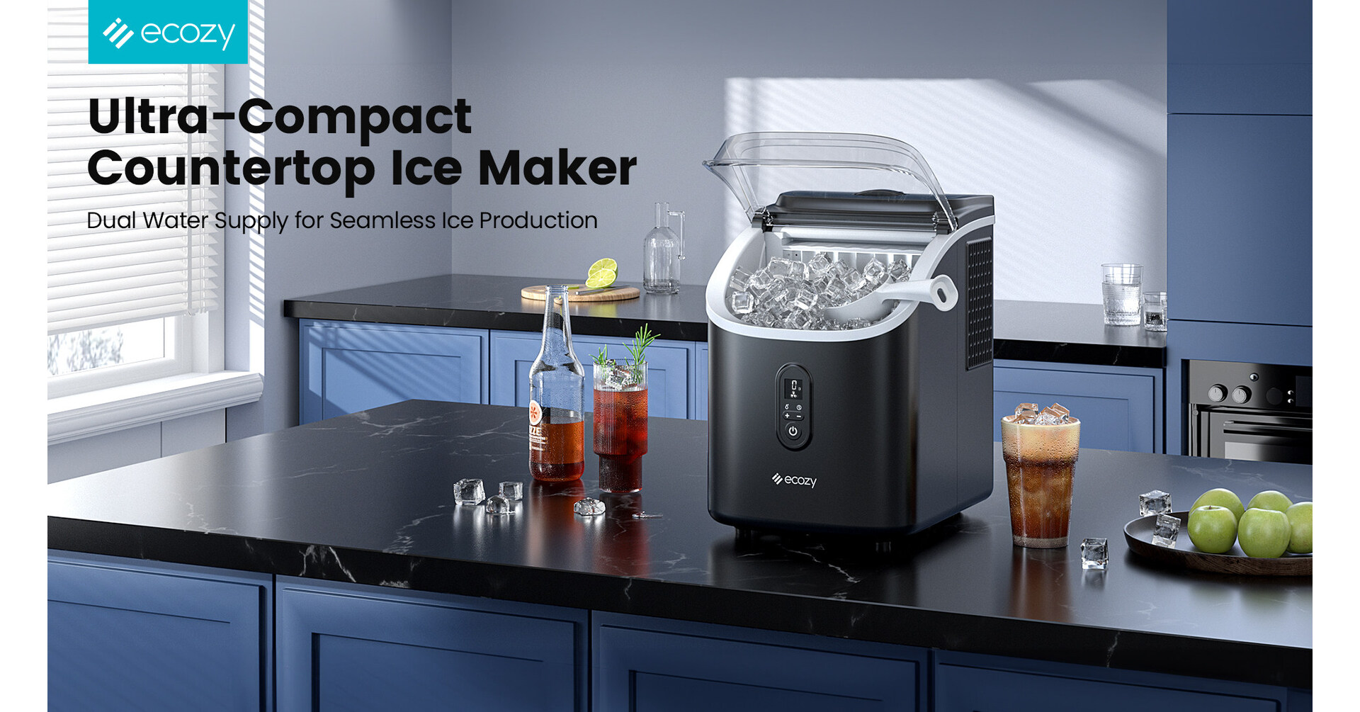 ecozy Unveils Ultra-Compact Countertop Ice Cube Maker with Dual Water Supply for Seamless Ice Production