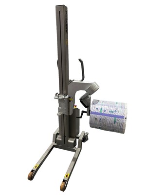 Packline Materials Handling Announce The Production Of Their New Stainless Manual Hinged Vertical Spindle Attachment For Handling Rolls In The Food And Pharma Industries