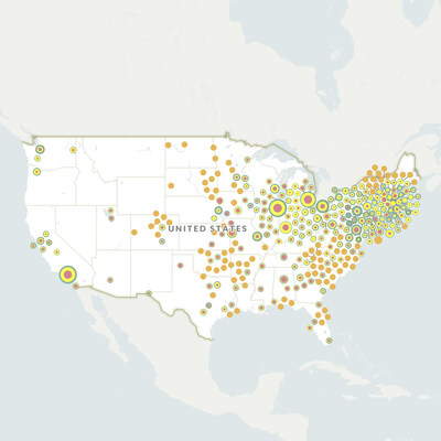 This map marks cities where the Home Owners’ Loan Corporation conducted a city survey. You can visit an online version of this map to access city-specific information:  https://dsl.richmond.edu/panorama/redlining/map#loc=4/41.2251/-95.8425
Source: Mapping Inequality