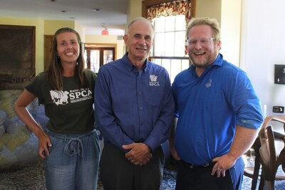 Stephanie Van Patten, Director of Community Engagement, Wayne Kezirian, Esq., President & General Agent both of the RISPCA, and Jack Falvey, Chief Operating Officer of Falvey Insurance Group