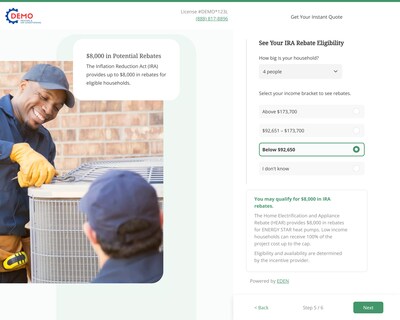 EDEN has officially announced the launch of a new feature for its Instant Quote solution that provides support for the Home Electrification and Appliance Rebates (HEAR) offered through the Inflation Reduction Act (IRA).