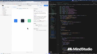 View of MindStudio automation flow along side application code.