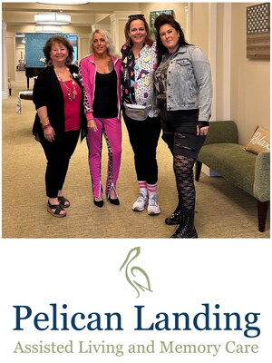 Executive Director Diana Cash (2nd from rt) celebrates National Assisted Living Week's 80's themed day with her team at Pelican Landing Assisted Living and Memory Care in Sebastian, Florida.  Pelican Landing is an award-winning Watercrest Senior Living community.