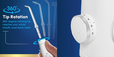 WATERPIK water flosser specialty tips, 360-degree tip rotation, and ten (10) water pressure settings