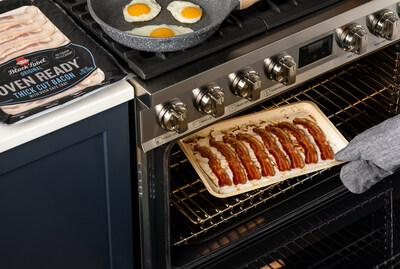 With HORMEL® BLACK LABEL® OVEN READY™ Thick Cut Bacon, there no need to touch raw meat or babysit the frying pan, and no cleanup.