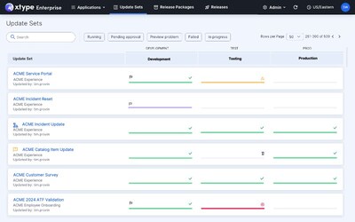 An xtype real-time multi-instance view of ServiceNow Update Sets.