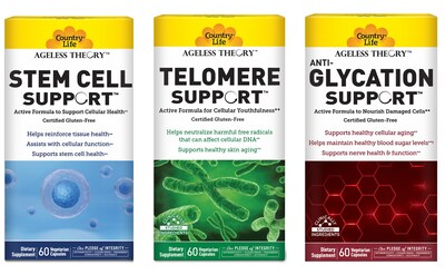 Country Life Vitamins Ageless Theory™ supplements combine the latest scientific research with high-quality, natural ingredients to address aging at the cellular level. Each product is specifically formulated to target key biological processes, Telomere Support™ helps maintain telomere length, Anti-Glycation Support™ combats the harmful effects of glycation, Stem Cell Support™ enhances the body’s natural regenerative abilities