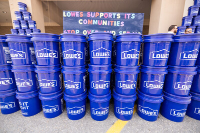 Lowe's Disaster Relief buckets. This week, Lowe's stores will host relief events to distribute cleanup supplies in more than 25 communities across the affected regions. Buckets include cleaning supplies, trash bags, a flashlight, batteries and water.