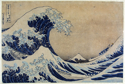 Katsushika Hokusai. Under the Wave off Kanagawa, from the series Thirty-Six Views of Mount Fuji, ca. 1831. Woodblock print; 9 3/4 x 14 1/2 in. V&A: Given by the Misses Alexander, E.4823-1916. © Victoria and Albert Museum, London