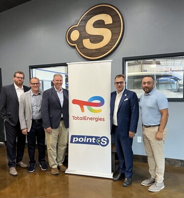 Left to Right: Mike Beam (Key Accounts Manager - TotalEnergies Marketing USA), Alvin Ortega (Direct Sales Director - TotalEnergies Marketing USA), Gary Sass (Vice President Operations - Point S North America), Franck Bagouet, (President - TotalEnergies Marketing USA, Polo Rodriguez (CEO - Polo’s Point S Tire & Auto)