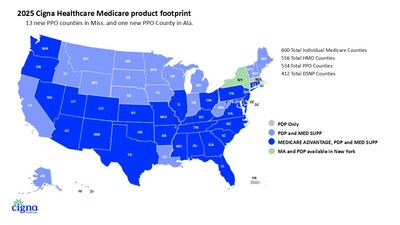 2025 Cigna Healthcare Medicare product footprint