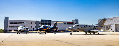 Three HondaJet Elite II aircraft outside Honda Aircraft Company's headquarters in Greensboro, North Carolina