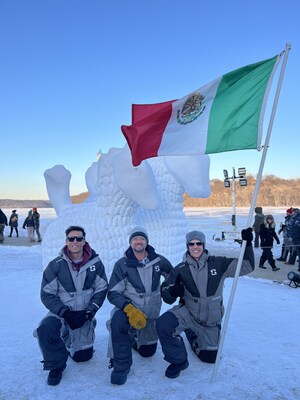 Snow sculpting teams from across the globe, including Mexico, participate in the event.