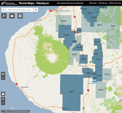 *Map of certain oil and gas concessions in the Taranaki region, New Zealand (CNW Group/Monumental Energy Corp.)