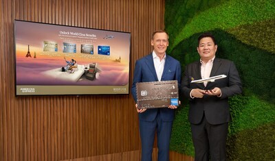 Left to Right: Mr. Marlin Brown, Singapore Country Manager, American Express and Mr. Bryan Koh, Divisional Vice President Loyalty Marketing, Singapore Airlines, celebrate 25 years of successful partnership