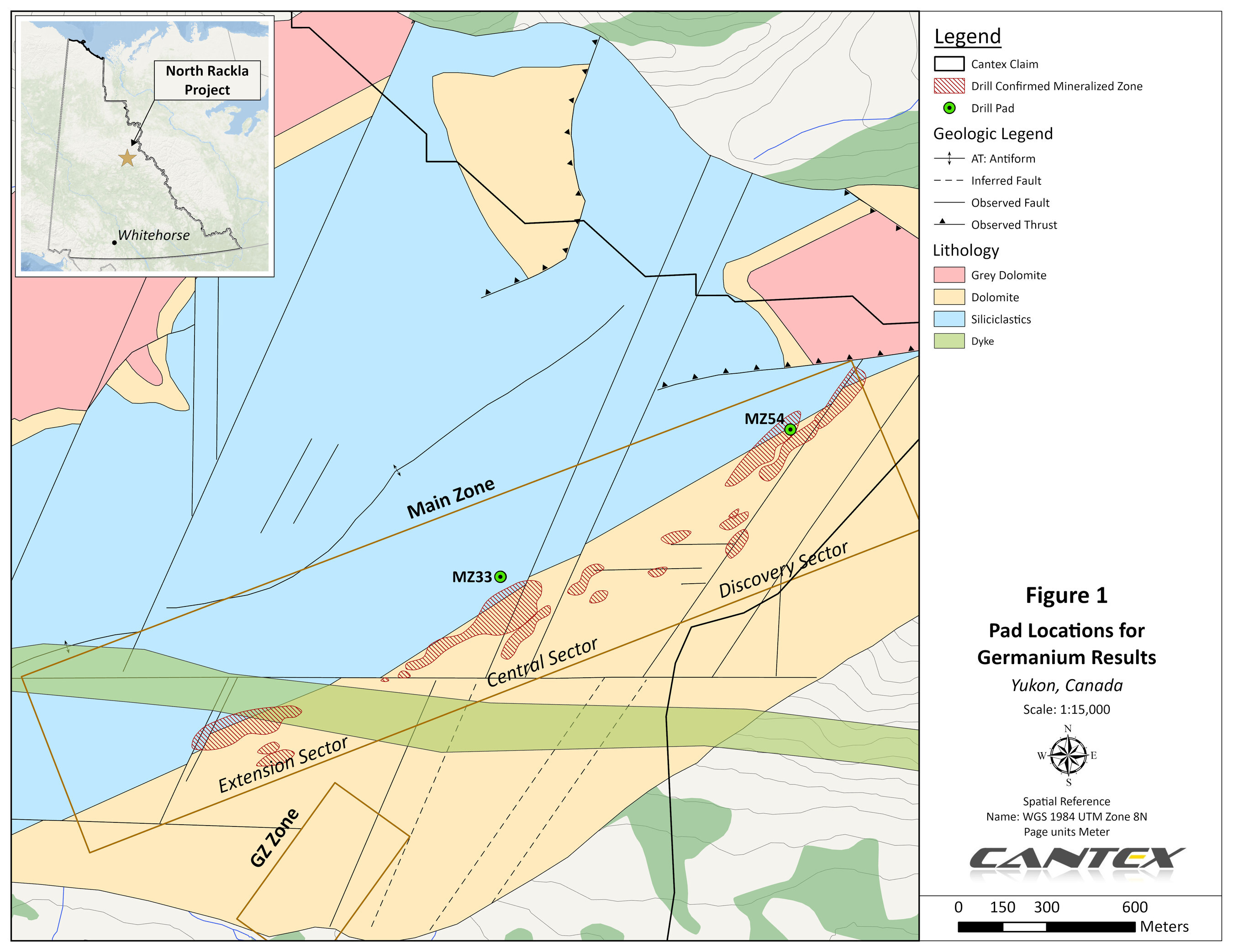 Figure 1, Pad locations for germanium results. (CNW Group/Cantex Mine Development Corp.) Figure 1, Pad locations for germanium results. (CNW Group/Cantex Mine Development Corp.)