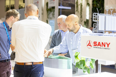 Visitors are exploring SANY RE's booth.