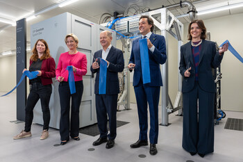 On October 1, 2024, IBM officially opened a global quantum data center in Ehningen, Germany alongside German Chancellor Olaf Scholz and other government and industry leaders. It is IBM’s second quantum data center deployed in the world, and the company’s first outside of the United States. The IBM Quantum Data Center in Europe features two new utility-scale, IBM Quantum systems, and will soon bring online an IBM Quantum Heron-based system, IBM’s most performant quantum computer yet. (Pictured at the inauguration of the IBM Quantum Data Center in Europe from left to right: Dr. Anna Christmann, Federal Government Coordinator for the Digital Economy and Start-Ups, Federal Economics Ministry; Dr. Nicole Hoffmeister-Kraut, Minister for Economic Affairs, Labour, and Tourism, State of Baden-Württemberg; German Chancellor Olaf Scholz; Dario Gil, IBM Senior Vice President and Director of Research; Ana Paula De Jesus Assis, General Manager of IBM EMEA.)  Credit: IBM