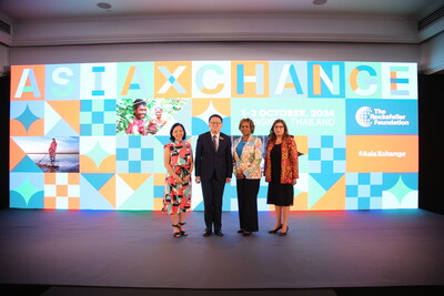 L to R: Elizabeth Yee, Executive Vice President, Program Strategy, The Rockefeller Foundation; Prasert Chantararuangthong, Hon'ble Deputy Prime Minister, Government of Thailand; Natalye Paquin, Chief Operating Officer, The Rockefeller Foundation & Deepali Khanna, Vice President - Asia, The Rockefeller Foundation at AsiaXchange 2024.