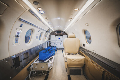 Interior view of Life Flight Network's new Pilatus PC-12, configured for air medical transport by Spectrum Aeromed.