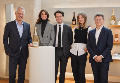 Left to right Philippe Schaus (CEO Moët Hennessy), Maggie Frerejean-Taittinger (co-founder French Bloom) Rodolphe Frerejean-Taittinger (CEO French Bloom), Constance Jablonski (co-founder French Bloom), David Serre (Executive Vice President Strategy - Finance Moët Hennessy).