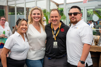 Cynthia Pathammavong, Carrie Trapp, Sam Rock (Bluegrass Distillers') and Christian Limas appear at the CaskX booth. CaskX hosted daily appearances of distillery partners at the Kentucky Bourbon Festival, allowing attendees to speak with the very craftsmen who are making the top shelf bourbon of the future.