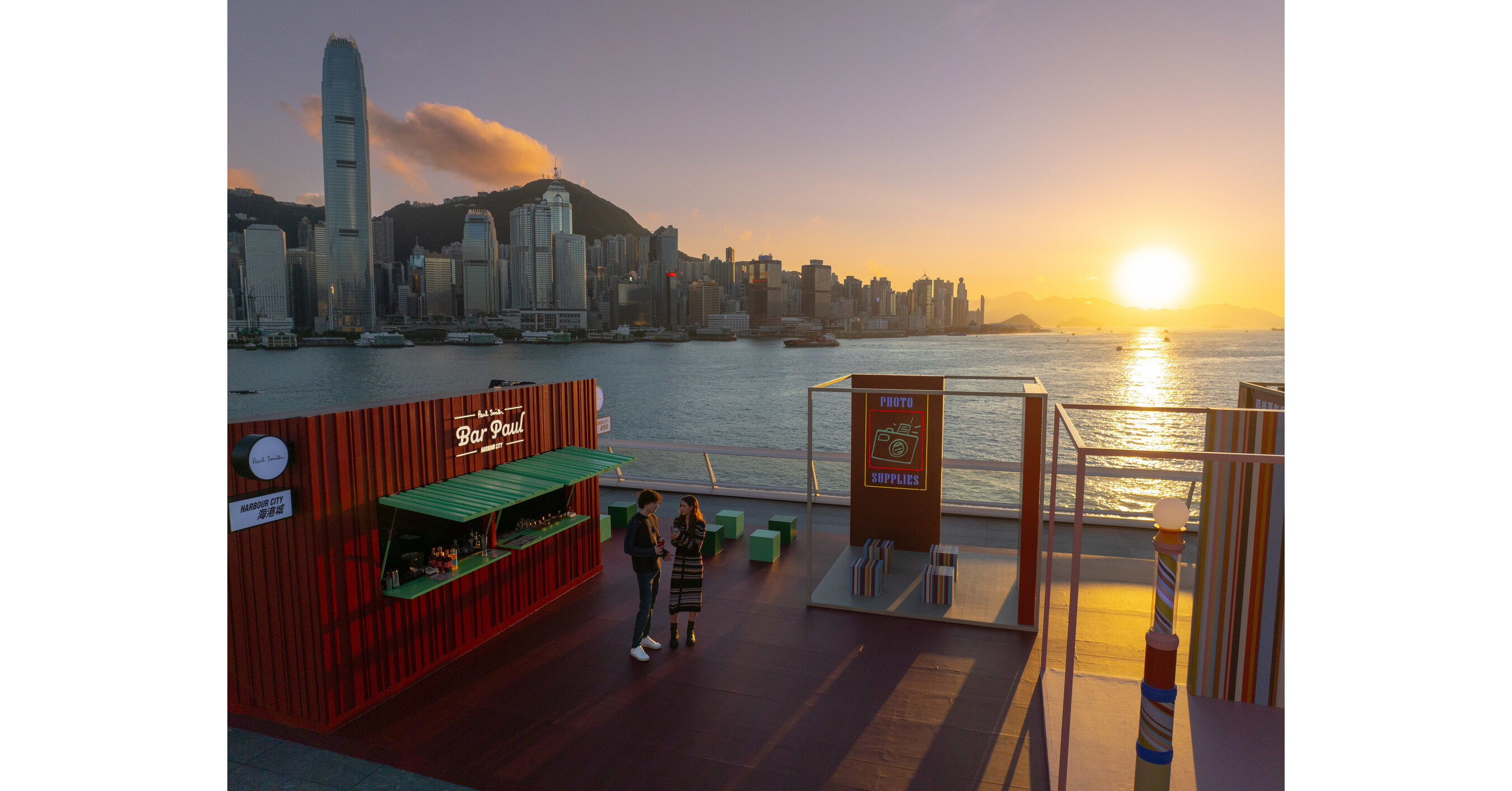 Hong Kong Shopping Mall Harbour City and British Design Company Paul Smith collaborate to launch the First Bar Paul in Asia and the Signature Stripe-themed Installation by Victoria Harbour