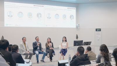 Business and nonprofit leaders discuss entrepreneurial solutions for environmental challenges. Panelists Mingda Liu, Peter Zhu, Sana Bao, and Song Zhao.