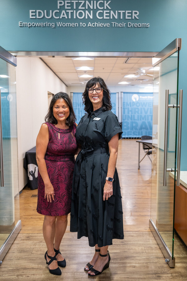 Acting U.S. Secretary of Labor Julie Su and Fresh Start's CEO and President Kim McWaters outside the Petznick Education Center at Fresh Start Women's Foundation. Fresh Start was pleased to host Acting Secretary Su in August for a stakeholder roundtable discussion on strategically investing public resources to develop new lifechanging career pathways to benefit underserved populations, employers and our community.