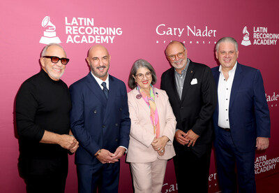 MIAMI, FLORIDA - OCTOBER 01: (L-R) Emilio Estefan, Gary Nader, Mayor of Miami-Dade County Daniella Levine Cava, Manuel Abud, and Nelson Albareda attend The Latin GRAMMY® Collection: 25 Years of Music and Art on October 01, 2024 in Miami, Florida. (Photo by Rodrigo Varela/Getty Images for Latin Recording Academy)