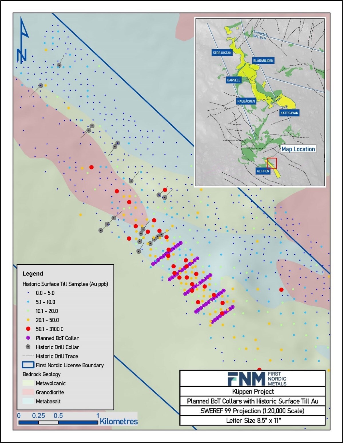 Figure 1: Klippen project top-of-bedrock drilling plan (CNW Group/First Nordic Metals Corp.) Figure 1: Klippen project top-of-bedrock drilling plan (CNW Group/First Nordic Metals Corp.)