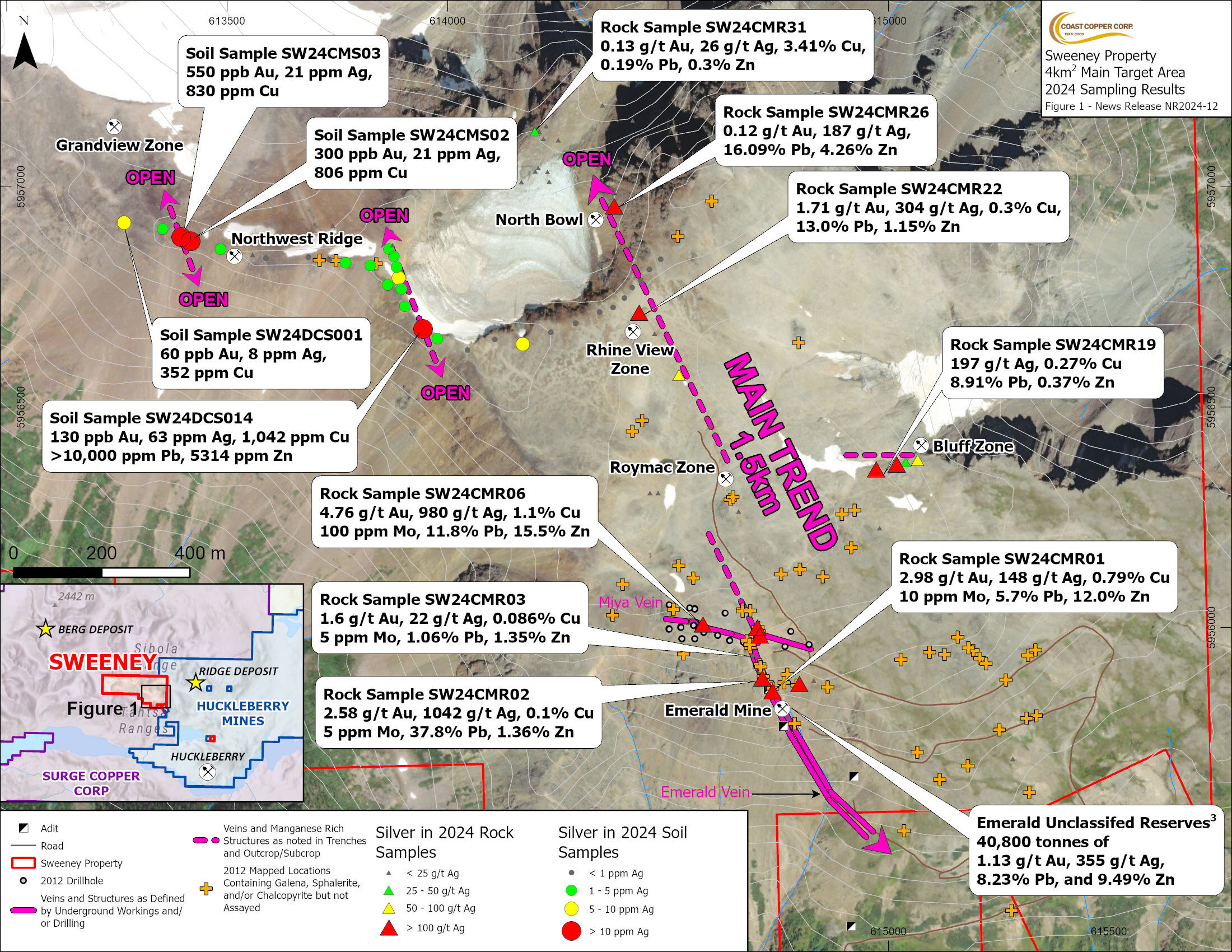 Coast Copper Corp Sweeney Property Results News Release. NR24-12 Figure 1 (CNW Group/Coast Copper Corp.) Coast Copper Corp Sweeney Property Results News Release. NR24-12 Figure 1 (CNW Group/Coast Copper Corp.)