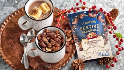 Toasted Marshmallow Hot Chocolate Cashews are the newest holiday snack from the PLANTERS® brand. These cashews are kettle roasted with familiar flavors of cocoa and a touch of toasted marshmallow, evoking the essence of cozy mornings, warm mugs by the fire, and festive memories, all in a sweet and satisfying bite. (PRNewsfoto/PLANTERS Brand)