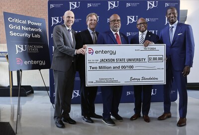 Left to right: Chairman and CEO of Entergy, Drew Marsh; President and CEO Hayley Fisackerly; Rep. Bennie Thompson; JSU President Marcus Thompson, Ph.D. and Executive Vice President and General Counsel of Entergy Marcus Brown