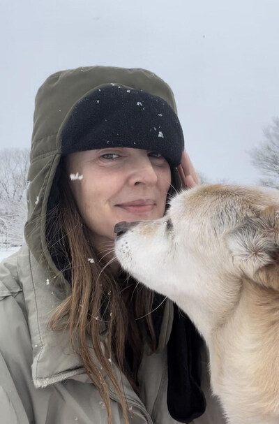 ASPCA ambassador Drew Barrymore with her rescue dog Douglas.