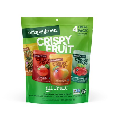 Crispy Green's new Crispy Fruit Trial Pack contains four individual, snack-sized bags of its best-selling, 100% healthy, delicious freeze-dried fruit snacks: apple, mango, pineapple, and strawberry. Packaged as one convenient Grab-and-Go-4-PACK (2.22 ounces total), this pack offers the best crispy fruit experience.