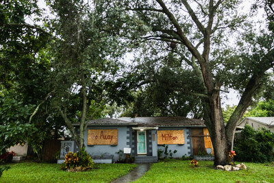 A home in Tampa is boarded up for Hurricane Milton.