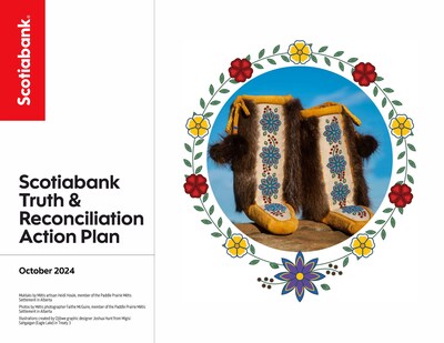 Scotiabank’s Truth & Reconciliation Action Plan. Mukluks by Métis artisan Heidi Houle, member of the Paddle Prairie Métis Settlement in Alberta. Photos by Métis photographer Faithe McGuire, member of the Paddle Prairie Métis Settlement in Alberta. Illustrations created by Ojibwe graphic designer Joshua Hunt from Migisi Sahgaigan (Eagle Lake) in Treaty 3. (CNW Group/Scotiabank)