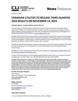 CANADIAN UTILITIES TO RELEASE THIRD QUARTER 2024 RESULTS ON NOVEMBER 14, 2024