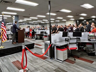 Rob Mercuri, congressional candidate for PA 17, speaks to the staff, drivers, and guests of PGT Trucking.