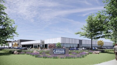 The U.S. Census Bureau’s new National Processing Center in River Ridge Commerce Center.  The 340,000 SF office, production, and warehouse facility, located at 1751 Penny Martin Lane, is Broe Real Estate Group’s first development in Southern Indiana’s 6,000-acre global business park.