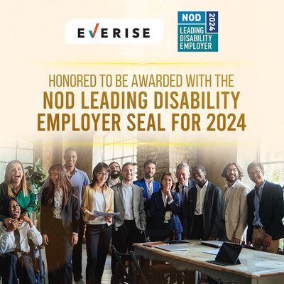 Everise honored as a Leading Disability Employer in 2024 by the National Organization on Disability.