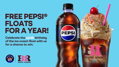 To commemorate the 150th anniversary of the ice cream float, PEPSI® and Baskin-Robbins are giving one lucky winner a free ice cream float a week for a year