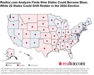 Realtor.com® Analysis Finds Nine States Could Potentially Become Bluer, while 22 States Could Shift Redder in the 2024 Election