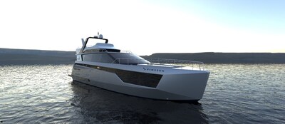 Vessel Rendering of Hydrogen-Powered Leisure boat.