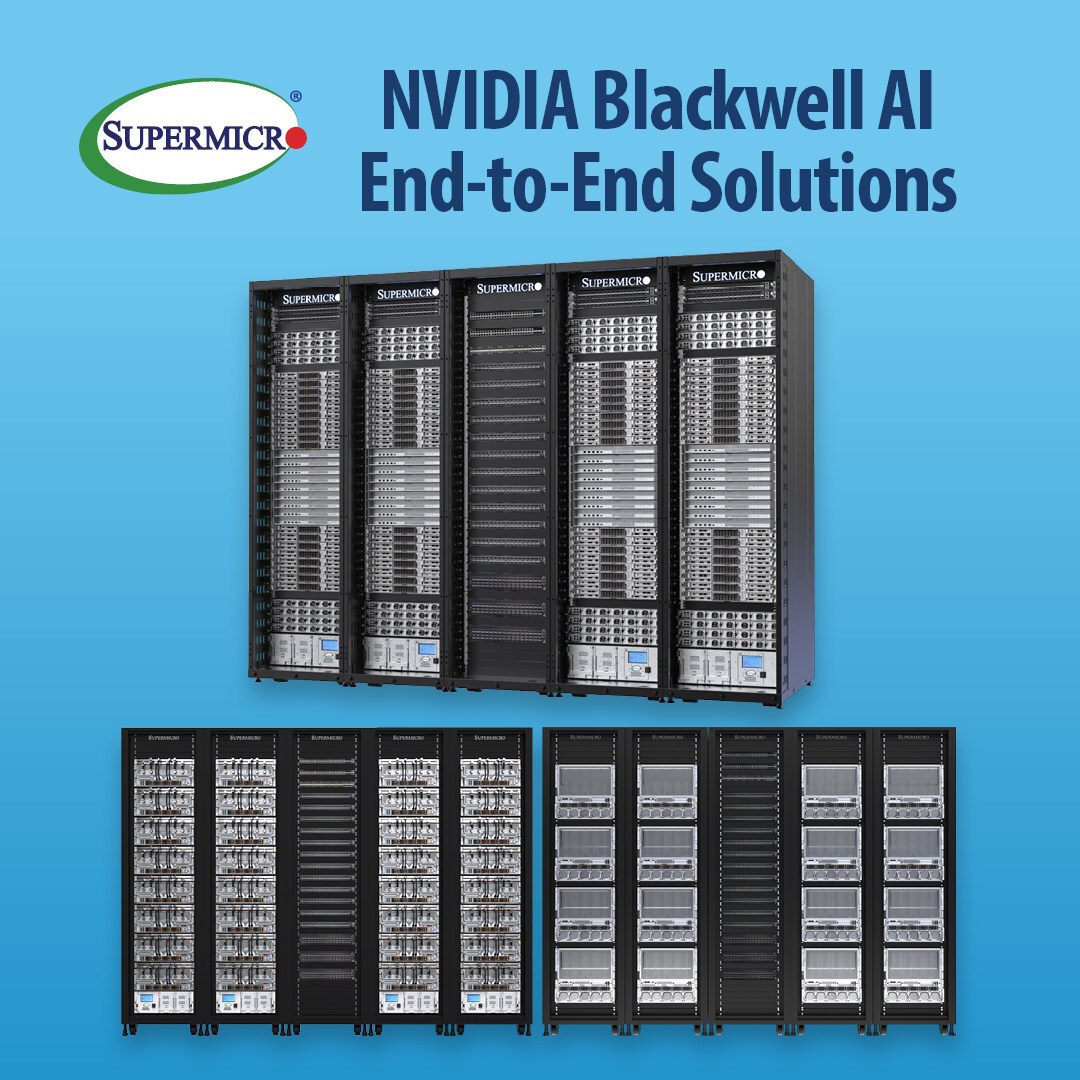 I SuperCluster raffreddati a liquido di Supermicro per i data center IA alimentati dai sistemi NVIDIA GB200 NVL72 e NVIDIA HGX B200 offrono un nuovo modello di calcolo exascale a risparmio energetico