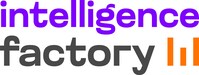 Intelligence Factory logo, featuring the words intelligence in purple, the word factory in dark gray, and a orange element consisting of three bars representing a graph or a factory's chimneys.